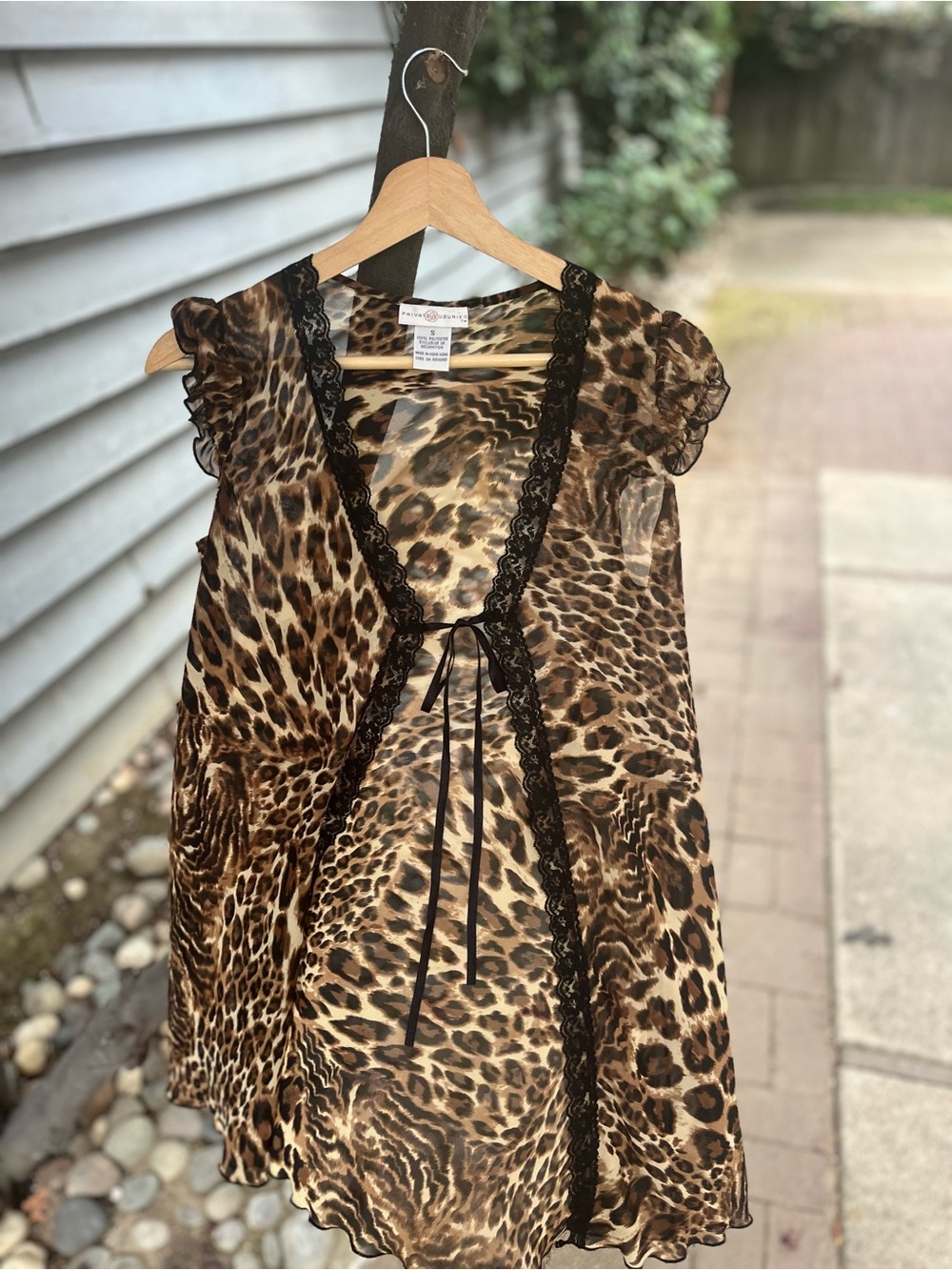 Leopard Print Lace-Trim Chemise in Brown